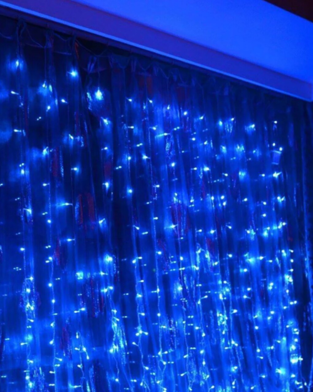 300 LED Twinkling Curtain Lights — 12 Strands, 8 Modes, Plug-In